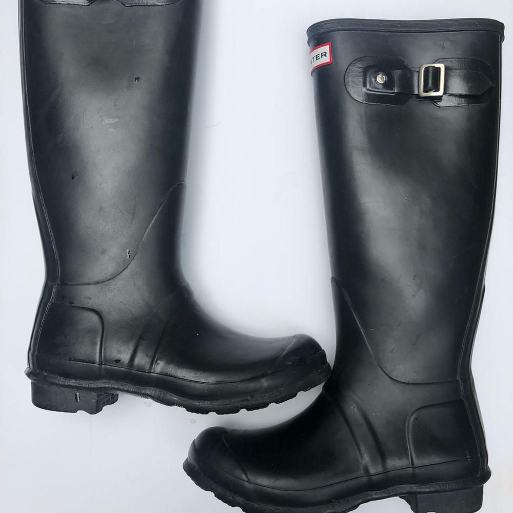Tall Black Gloss Hunter Rain Boots 6